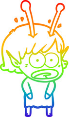 rainbow gradient line drawing cartoon shocked alien girl