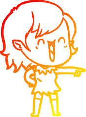 warm gradient line drawing cute cartoon happy vampire girl