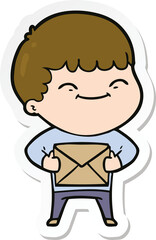 sticker of a cartoon happy boy