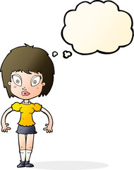 cartoon pretty girl with thought bubble