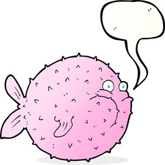 cartoon puffer fish with speech bubble