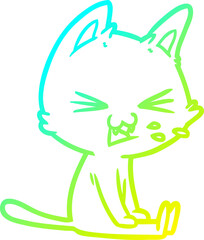 cold gradient line drawing cartoon sitting cat hissing