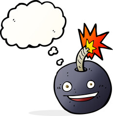 cartoon burning bomb with thought bubble