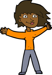 cartoon excited woman waving