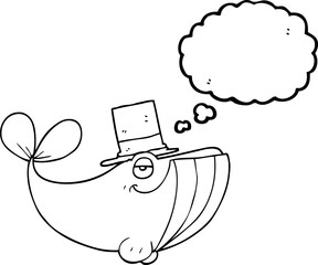 thought bubble cartoon whale wearing top hat