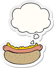 cartoon hotdog and thought bubble as a printed sticker