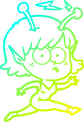 cold gradient line drawing cartoon alien girl