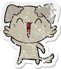distressed sticker of a waving little dog cartoon