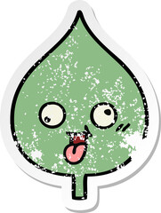 distressed sticker of a cute cartoon expressional leaf