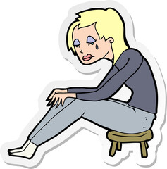 sticker of a cartoon crying woman