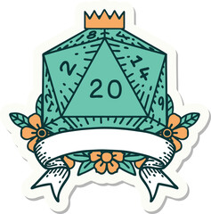 natural 20 critical hit D20 dice roll sticker