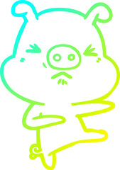 cold gradient line drawing cartoon angry pig kicking out