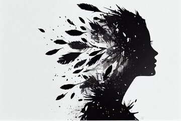Silhouette of a man from long feathers. AI Generated