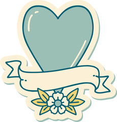 tattoo style sticker of a heart and banner