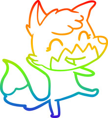 rainbow gradient line drawing happy cartoon fox