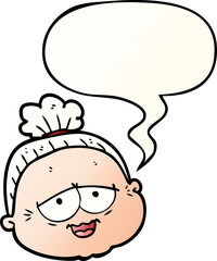 cartoon old lady and speech bubble in smooth gradient style