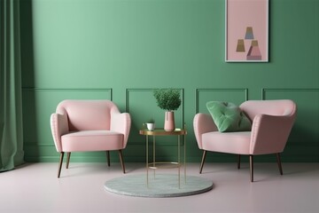 interior background wall room indoor simple cushion apartment style loft pink. Generative AI.