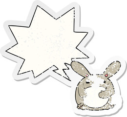 cartoon rabbit and speech bubble distressed sticker
