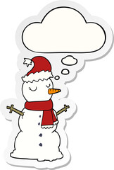 cartoon snowman and thought bubble as a printed sticker