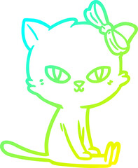 cold gradient line drawing cute cartoon cat