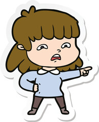 sticker of a cartoon worried woman