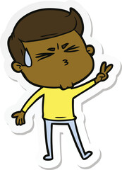 sticker of a cartoon man sweating
