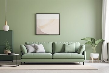 interior background carpet light three-dimensional space decoration cushion home furniture green contemporary. Generative AI.