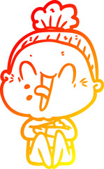 warm gradient line drawing cartoon happy old woman