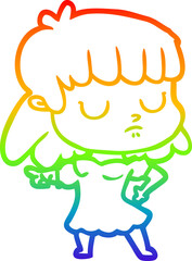 rainbow gradient line drawing cartoon indifferent woman