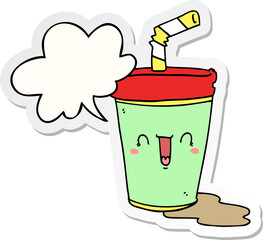 cute cartoon soda and speech bubble sticker