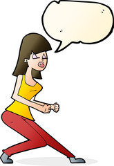 cartoon crazy dancing girl with speech bubble