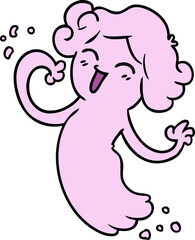 cartoon doodle of a happy pink ghost