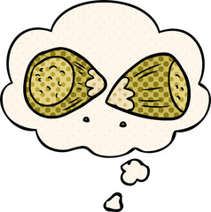 cartoon hazelnuts and thought bubble in comic book style
