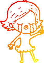 warm gradient line drawing cartoon girl crying