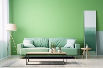 interior green comfortable contemporary stylish cosy design modern cushion room floor. Generative AI.