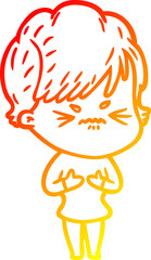 warm gradient line drawing cartoon frustrated woman