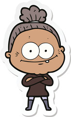 sticker of a cartoon happy old woman