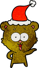 laughing teddy  bear textured cartoon of a wearing santa hat