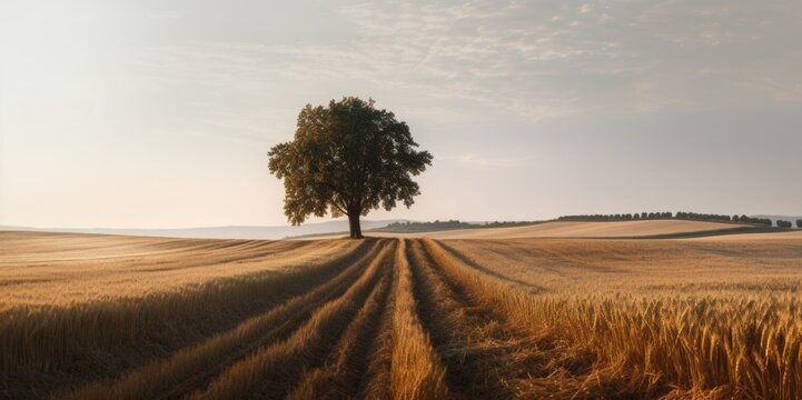 Lone Tree in the Wheat Field, generative ai