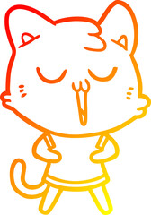 warm gradient line drawing cartoon cat singing