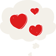 cartoon love hearts and thought bubble in retro style
