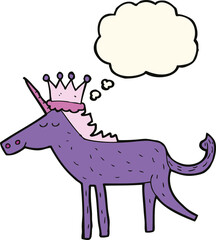 cartoon unicorn with thought bubble
