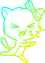 cold gradient line drawing cartoon cat