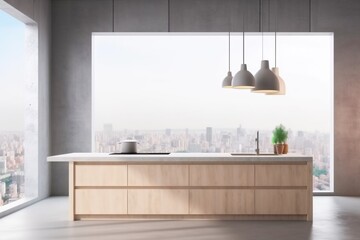 interior concrete lifestyle room rendering kitchen modern apartment style architecture floor sink. Generative AI.