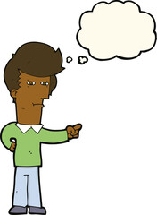 cartoon man pointing with thought bubble