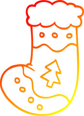 warm gradient line drawing cartoon christmas stocking