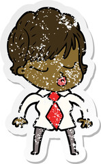 distressed sticker of a cartoon woman with eyes shut