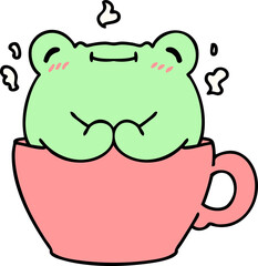 cute frog sitting in coffee cup