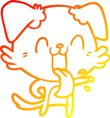 warm gradient line drawing cartoon panting dog