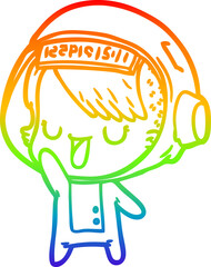 rainbow gradient line drawing cartoon astronaut woman